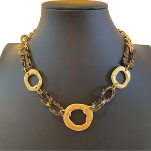 Tortoise & Hammered Goldtone Geometric Necklace.